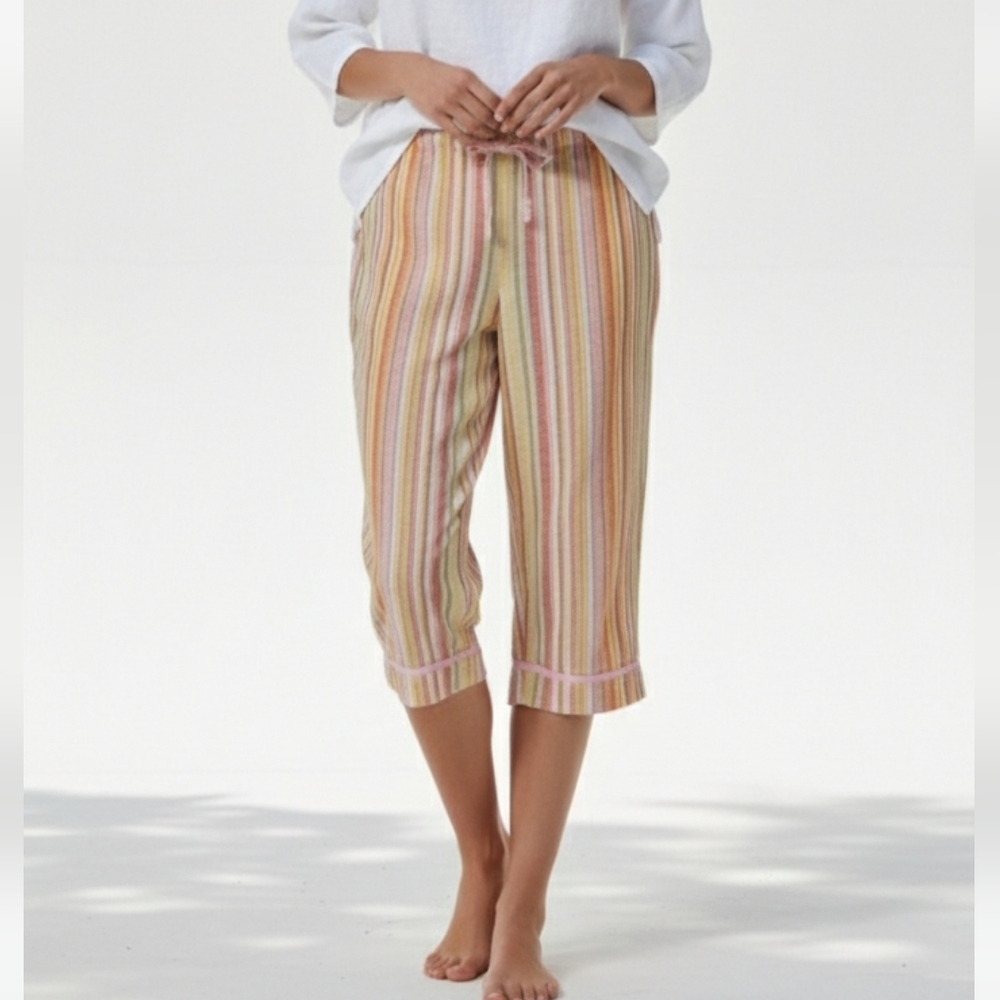 JH Collectibles Pink Orange Striped Linen Blend Beach Lounge Crop Pants PM